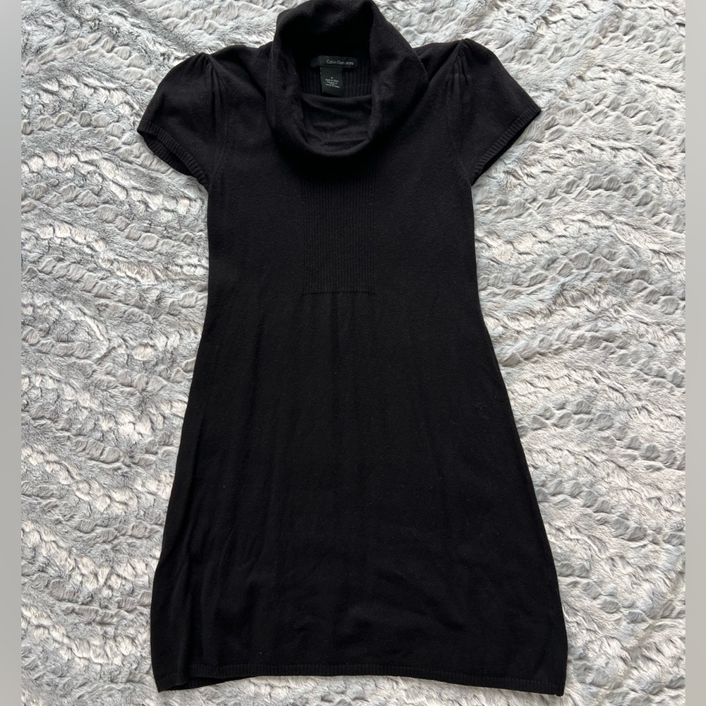 Calvin Klein Black Cowl Neck Mini Dress-Size Medium-Fitted